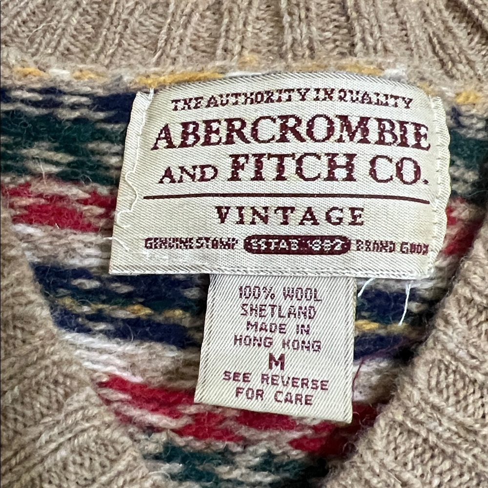 Vintage Abercrombie & Fitch V-neck Fair Isle 100% Wool Shetland Sweater Sz M - Picture 7 of 7